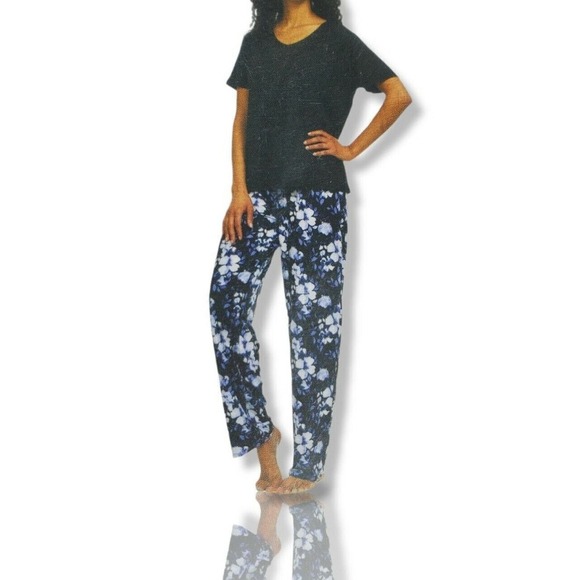 Flora Nikrooz Black Floral Pajamas 3 Pcs Set Women M Dress Pants Top Sleepwear - Picture 6 of 7